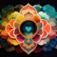 Heart for love in mandala as spirituality concept illustration