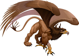 Portrait of a gryphon, half eagle and half lion. Vector isolated character
