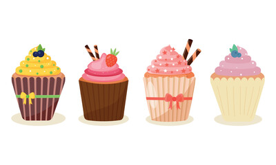 Set of sweet cupcakes. Flat vector design illustration