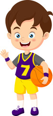 Cute boy basketball player waving hand