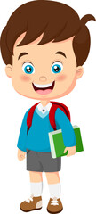 Cartoon little school boy holding a book