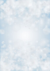 Vector Magical Glowing Background with Silver and Purple Falling Hexagon on Blue. Falling Snow. Glittery Confetti Frame. Christmas and New Year Design. Winter Sky with Bokeh Snowfall.