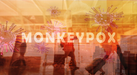 Monkeypox outbreak and travel concept. Monkeypox is caused by monkey pox virus. Tourists with...