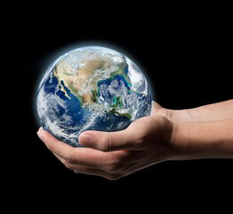 earth in hands. green planet on hand. save of earth. environment concept for background web or world guardian organization. Elements of this image furnished by NASA