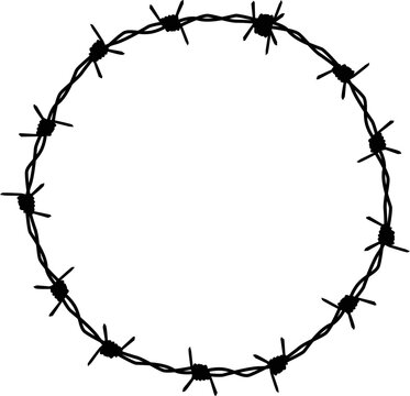 barbed wire icon on white background. frame circle from barbed wire. flat style.