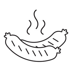 Hot sausages. Black outline of hot steaming sausages. Delicious food. A traditional meat dish. Vector illustration isolated on a white background for design and web.