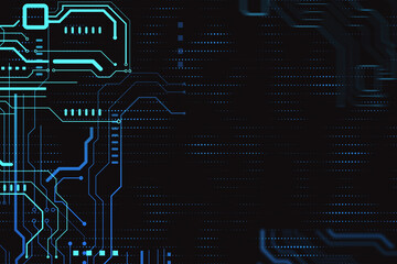 High-tech sensor circuit board panel. Technology and digital communication concept on dark wallpaper. 3D Rendering.
