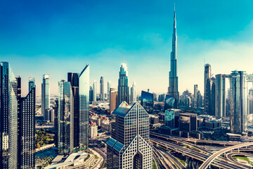 Fototapeta na wymiar Burj Khalifa in Dubai downtown business skyscrapers highrise architecture.