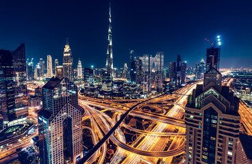 Fototapeta na wymiar Burj Khalifa in Dubai downtown skyscrapers highrise architecture at night