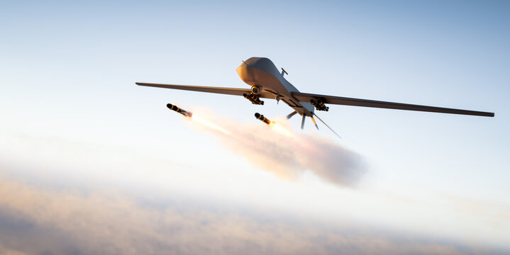 Military combat drone UAV launching missiles
