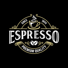 Vintage Coffee logo template. Caffeine logotype. Retro vintage insignia. Retro coffee badge. Vector illustration