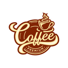 Vintage Coffee logo template. Caffeine logotype. Retro vintage insignia. Retro coffee badge. Vector illustration