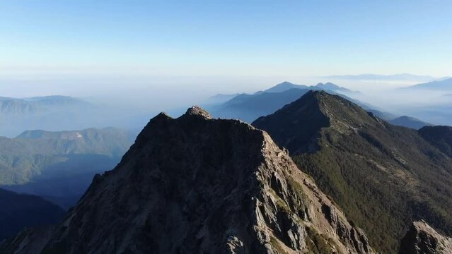 Yushan National Park the tallest mountain in Nantou Taiwan drone view