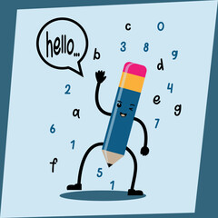 Illustration Vector Graphic Cartoon Character of Smart Pencils Saying Hello