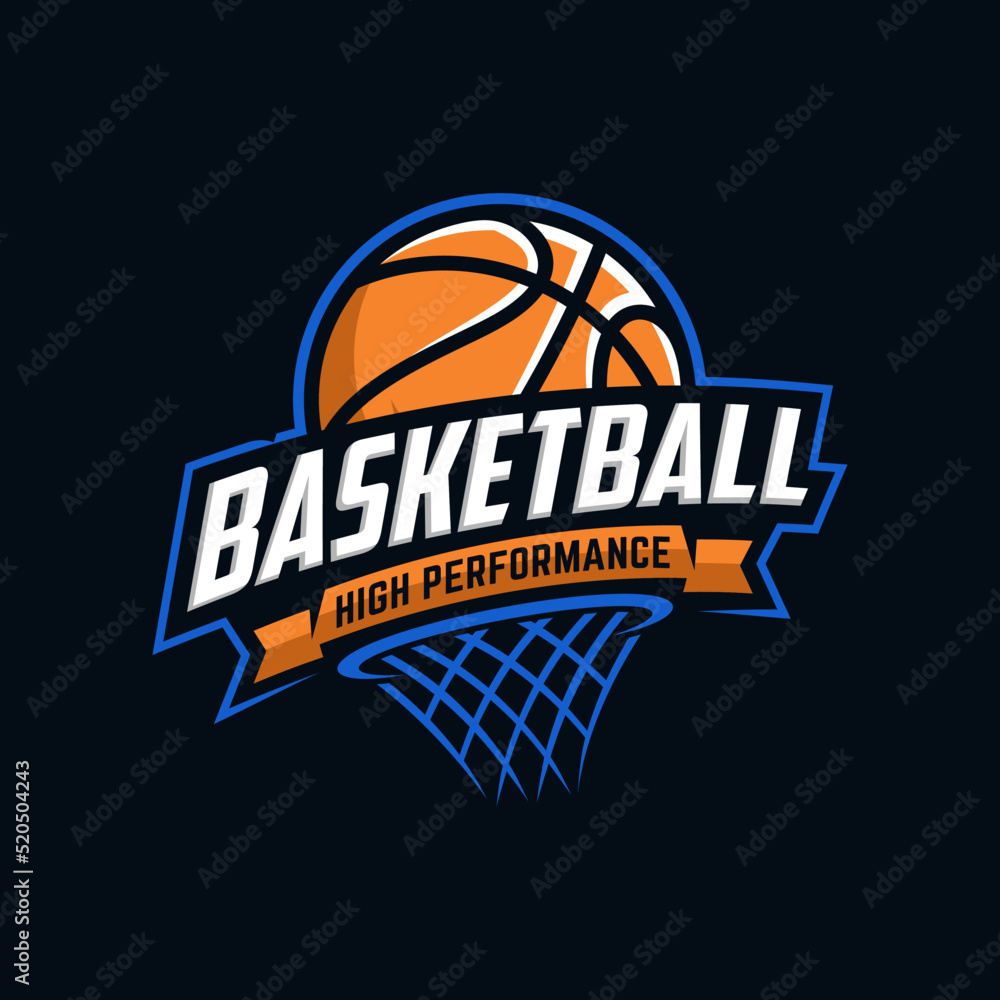 Wall mural Basketball club logo, emblem, designs with ball. Sport badge vector illustration