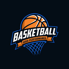 Basketball club logo, emblem, designs with ball. Sport badge vector illustration