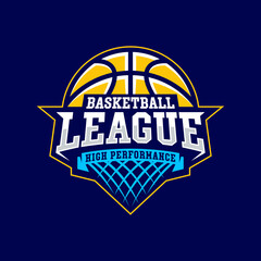 Basketball club logo, emblem, designs with ball. Sport badge vector illustration