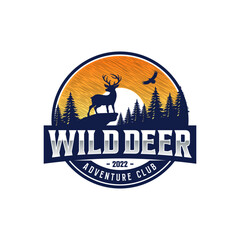Wild Deer Badge logo Vector Illustration