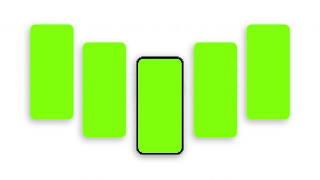 Phone With Green App Screens Animated Mockup. Web Design Concept for Apps Presentation