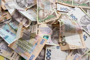 Paper money 500 1000 hryvnia, grivna, Ukrainian currency, finance concept