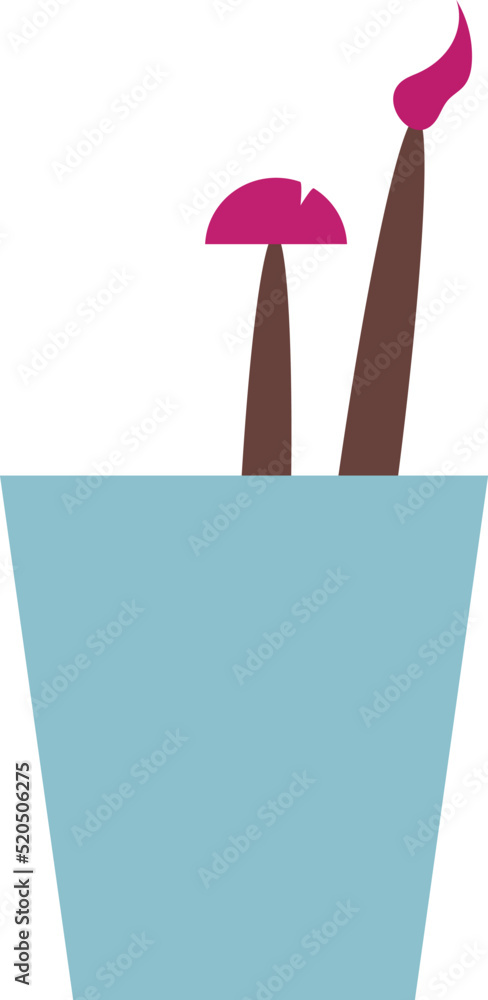 Poster cosmetic brushes in holder semi flat color vector object. makeup artist tools. full sized item on wh
