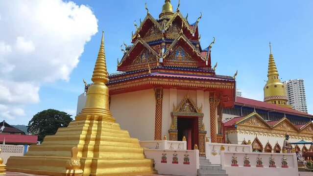 Thai temple camera tilting stock video footage