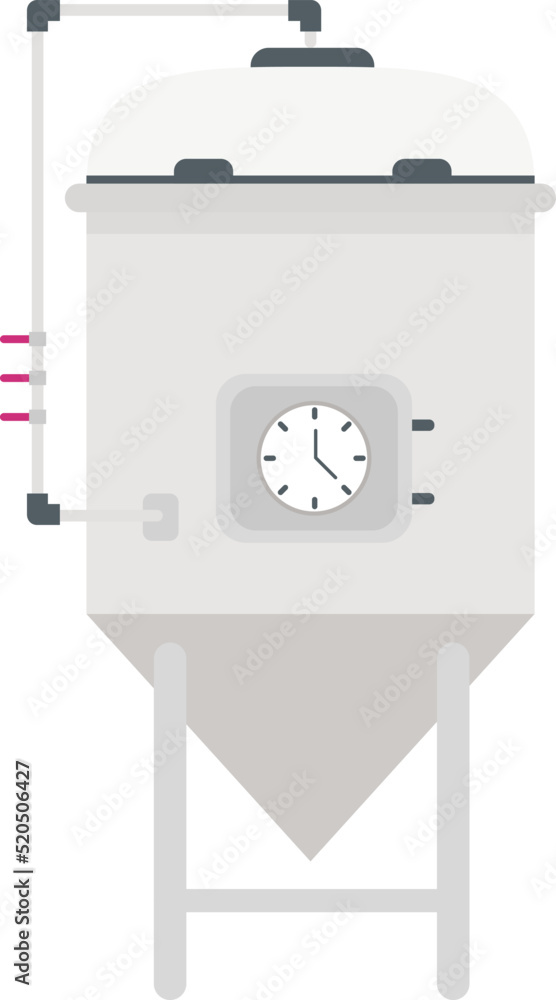 Poster brewery tank with pressure meter semi flat color vector object. beer production. full sized item on 