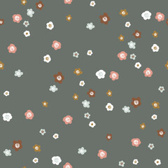 Seamless pattern with retro style minimalistic flowers. Trendy vintage floral texture. Vector illustration