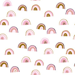 Colourful pink rainbow seamless pattern. Creative rainbows vector illustration. Great for wallpaper, fabric
