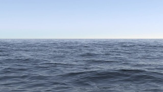 gentle rippling on the surface of an animated ocean during daytime, blue sky above the horizon