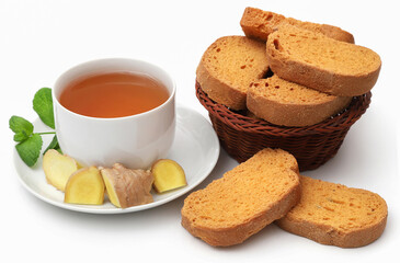 Herbal tea with toast as breakfast