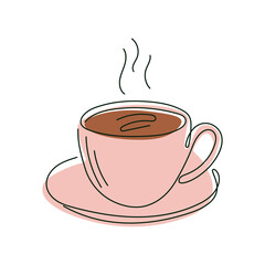 Cup of hot tea or coffee, vector isolated line art illustration.