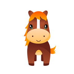 Cute horse in cartoon style. Farm animals cow, pig, sheep and horse. Vector illustration.