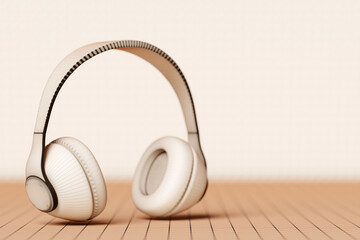 3d illustration of  beige headphones  on  monochrome isolated background. Headphone icon illustration