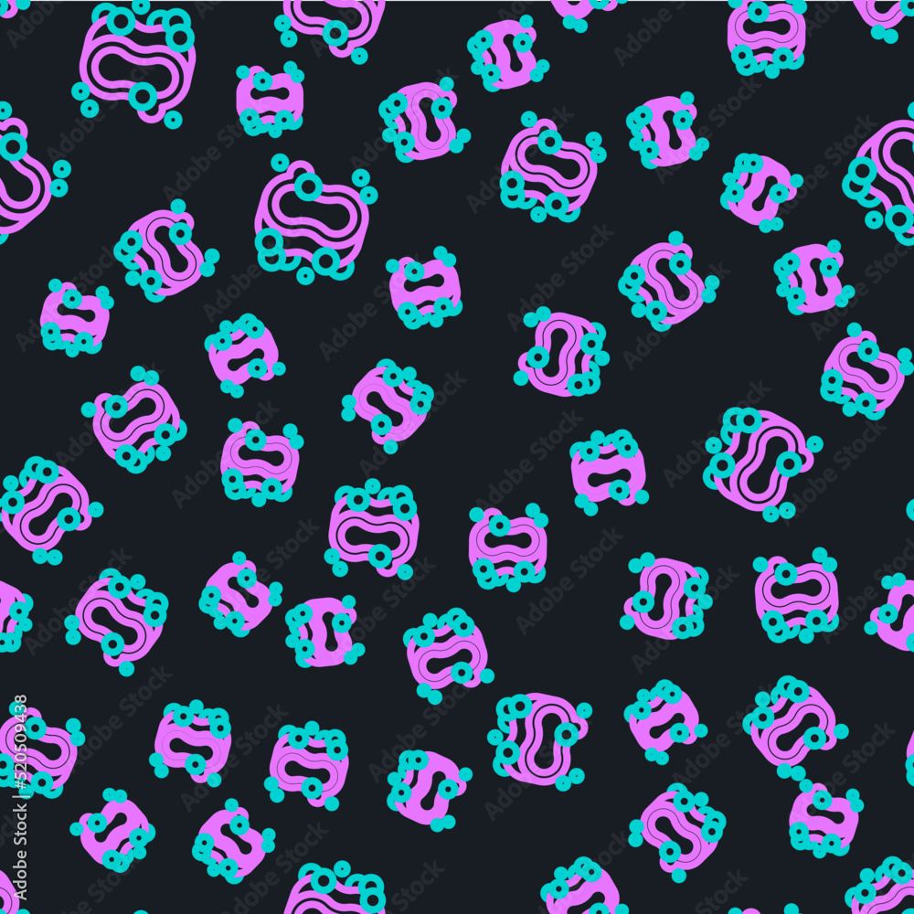 Poster line bar of soap icon isolated seamless pattern on black background. soap bar with bubbles. vector