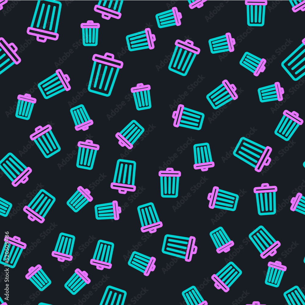 Poster line trash can icon isolated seamless pattern on black background. garbage bin sign. recycle basket 