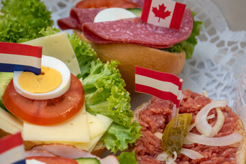 Bread with chesse salami and flags 