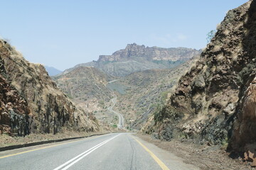Fototapeta premium Road heading towards the Faifa Mountain in south west Saudi Arabia