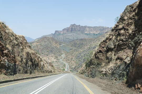 Road Heading Towards The Faifa Mountain In South West Saudi Arabia