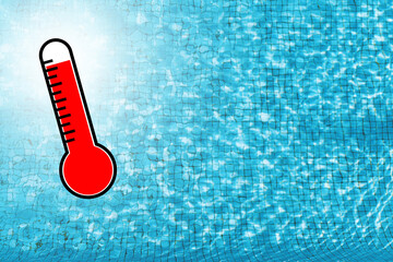 Hitzewelle, Thermometer mit Swimmingpool und Sonne