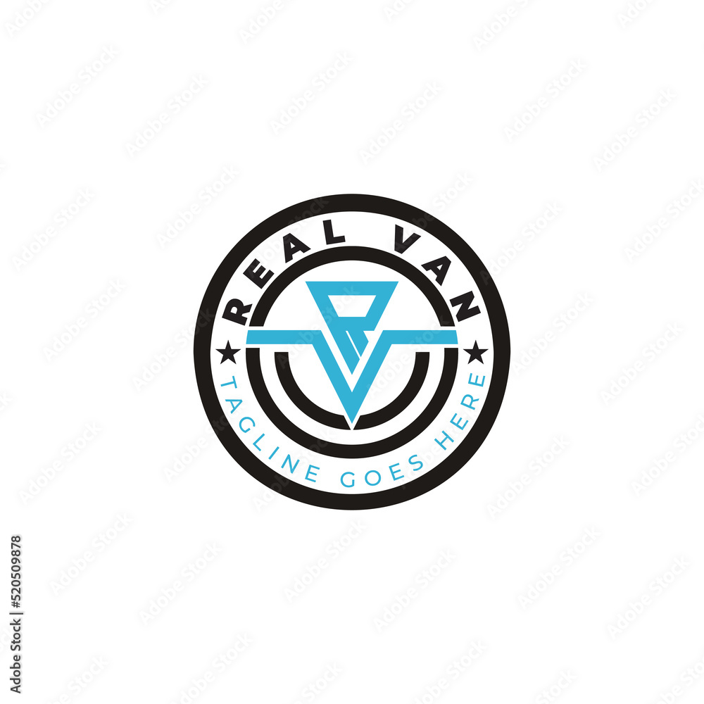 Poster modern emblem logo for the van conversion company constructed by abstract initial letter r and v log