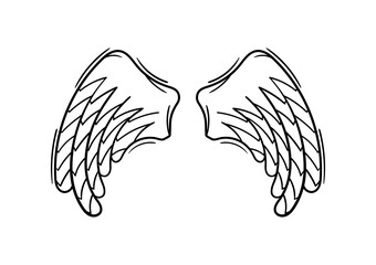 hand drawn wings on white background