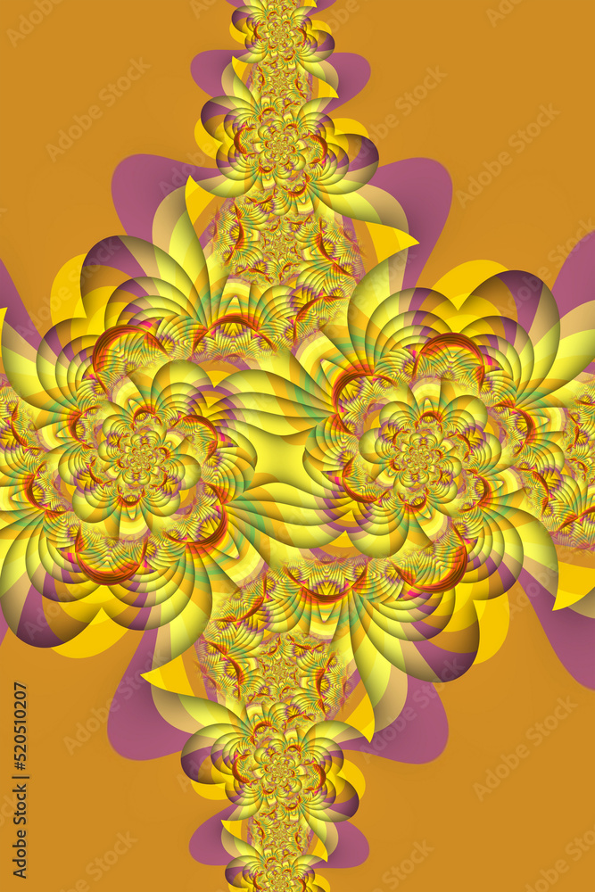 Aufkleber complex design 3d fractal structure in many colours on an orange background