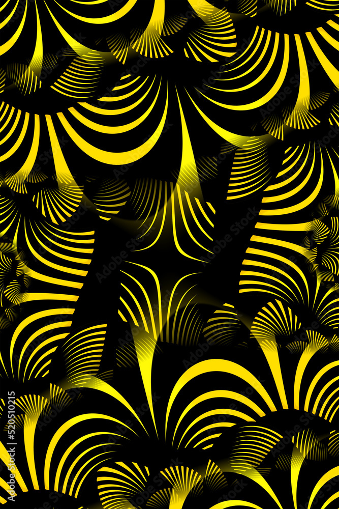 Aufkleber complex design 3d fractal structure in black on a yellow background