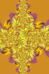 complex design 3D fractal structure in many colours on an orange background