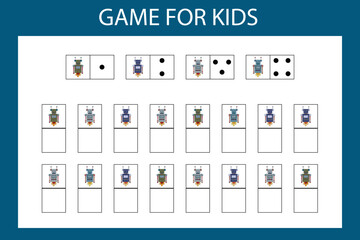 Educational game for preschool children. Vector illustration. Enter the desired character in the cells in accordance with the picture.
