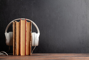 Old books and headphones