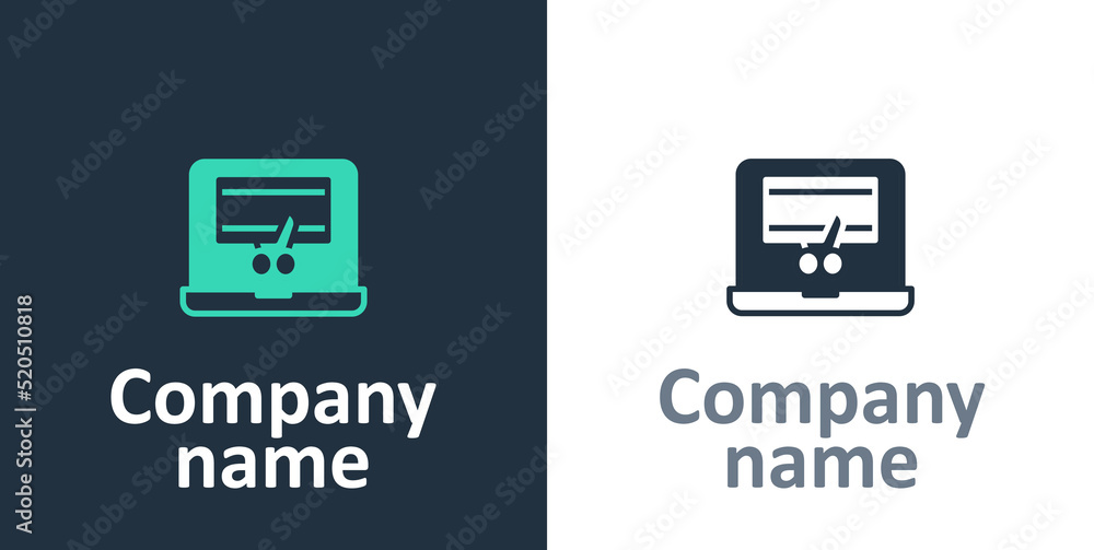 Poster logotype video recorder or editor software on laptop icon isolated on white background. video editin