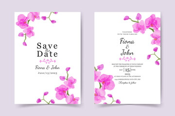wedding invitation card template. beautiful orchid flower watercolor