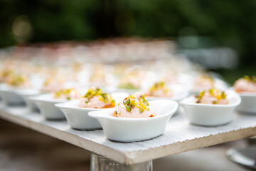 Fish finger food on a wedding banquet